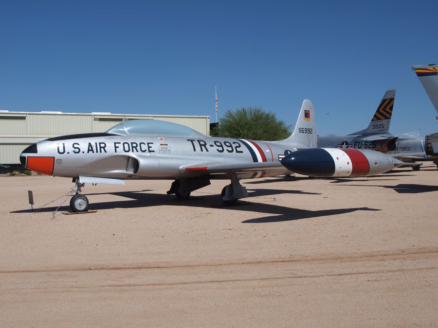 A picture of the Lockheed T-33A Shooting Star, one of two at the Pima Air and Space Museum