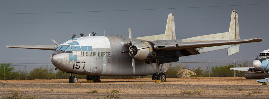 A picture of the Fairchild C-119C Flying Boxcar, first of two at Pima Air and Space Museum
